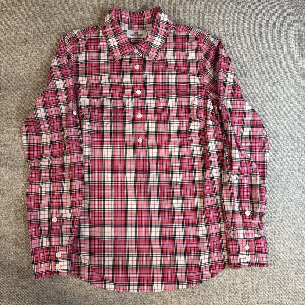 Vineyard‎ Vines Pink Plaid Popover Shirt Womens Size 2 Cotton Cashmere